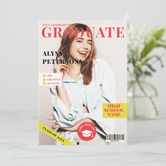 Het blad behandelt 4 foto's koele trendy afstudere aankondiging (Staand voorkant)