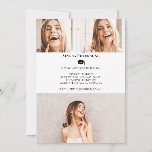 Het blad behandelt 4 foto's koele trendy afstudere aankondiging (Achterkant)