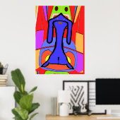 Het blauw-dachshund-Cubisme Abstract Poster (Thuiskantoor)