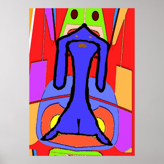 Het blauw-dachshund-Cubisme Abstract Poster (Voorkant)