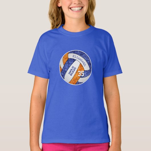 het blauw oranje volleybalteam voor meisjes t-shirt (Voorkant)