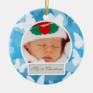Het Blauw van de Vlinders van Eerste Kerstmis van Keramisch Ornament
