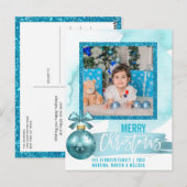 Het Blauw van de waterverf schittert Kerstmis van Briefkaart (Voorkant / Achterkant)