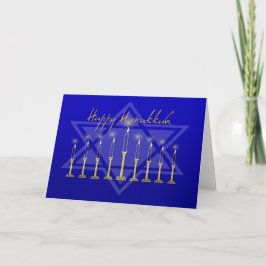 Het Blauw van Menorah van de Chanoeka Feestdagen Kaart