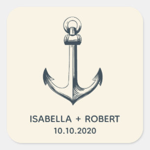 Het blauwe anker   Bruiloft Monogram Vierkante Sticker