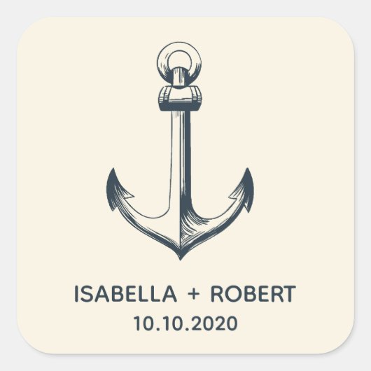 Het blauwe anker | Bruiloft Monogram Vierkante Sticker (Voorkant)