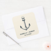 Het blauwe anker | Bruiloft Monogram Vierkante Sticker (Envelop)