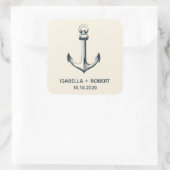 Het blauwe anker | Bruiloft Monogram Vierkante Sticker (Tas)