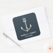 Het blauwe anker | Bruiloft Monogram Vierkante Sticker (Envelop)