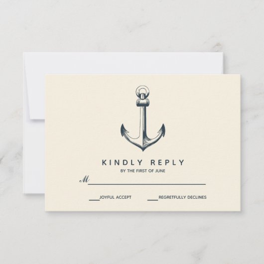 Het blauwe anker | Bruiloft RSVP Kaartje (Voorkant)