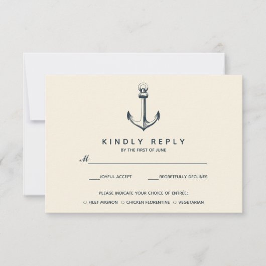 Het blauwe anker | Bruiloft RSVP met maaltijdkeuze (Voorkant)