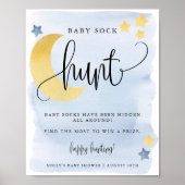 Het blauwe Baby shower Sock Hunt Game over de maan Poster (Voorkant)