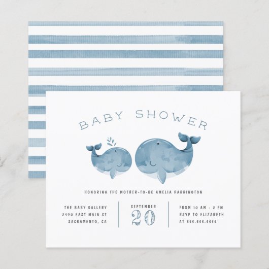 Het blauwe Baby shower van de Waterverf Whale Boy (Voorkant / Achterkant)