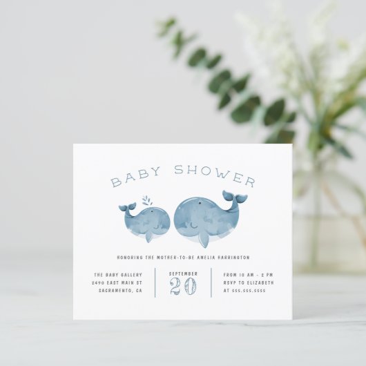 Het blauwe Baby shower van de Waterverf Whale Boy  (Staand voorkant)