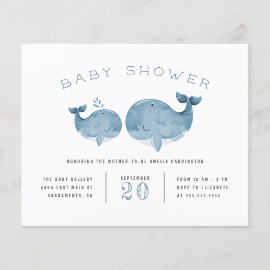 Het blauwe Baby shower van de Waterverf Whale Boy (Voorkant)