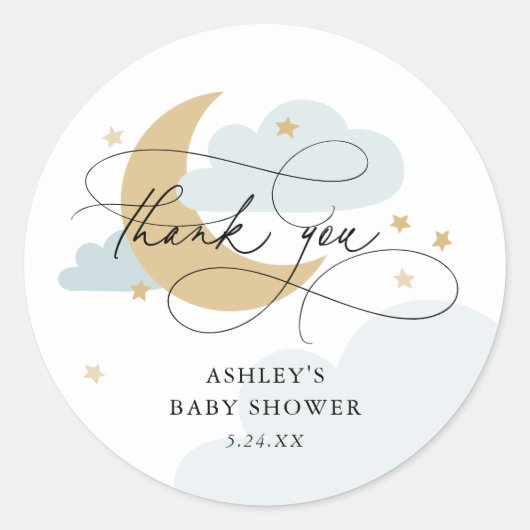 Het Blauwe Baby shower van het Manuscript van de m Ronde Sticker (Voorkant)