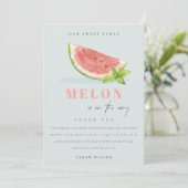 Het blauwe Baby shower van onze kleine Melon Water Bedankkaart (Staand voorkant)