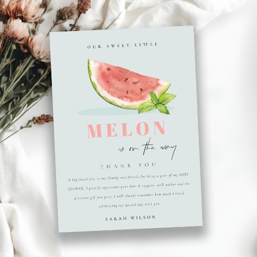 Het blauwe Baby shower van onze kleine Melon Water Bedankkaart