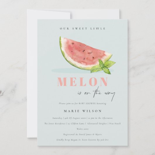 Het blauwe Baby shower van onze kleine Melon Water Kaart (Voorkant)