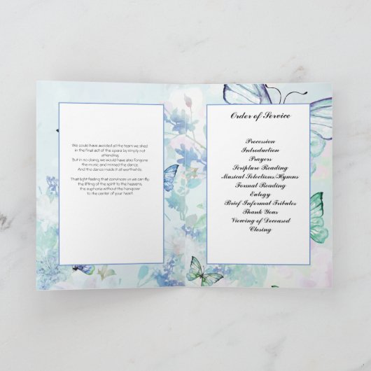 Het blauwe BegrafenisProgramma van Vlinders Programma (Binnen)