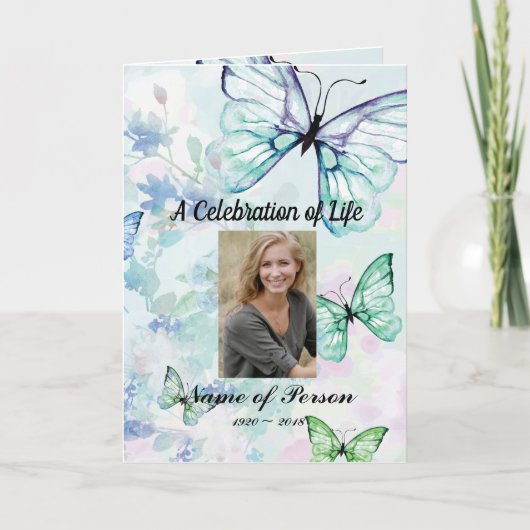 Het blauwe BegrafenisProgramma van Vlinders Programma (Voorkant)