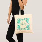 Het Blauwe Damast van Aqua van het monogram Tote Bag (Voorkant (product))