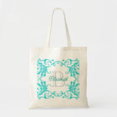 Het Blauwe Damast van Aqua van het monogram Tote Bag (Voorkant)