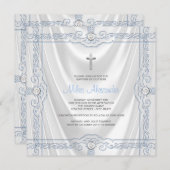 Het Blauwe Doopsel die van het baby Wit Satijn Kaart (Voorkant / Achterkant)