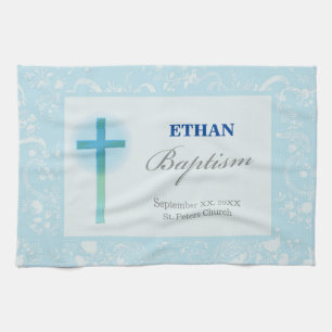 Het blauwe Doopsel van de Jongen van het Kant Theedoek