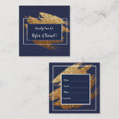 Het blauwe en goudmatige ontwerp verwijzen naar ee aanbevelingskaartje (Voorkant / Achterkant)