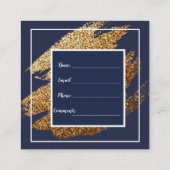 Het blauwe en goudmatige ontwerp verwijzen naar ee aanbevelingskaartje (Achterkant)