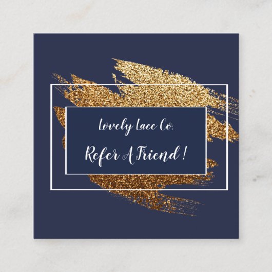 Het blauwe en goudmatige ontwerp verwijzen naar ee aanbevelingskaartje (Voorkant)