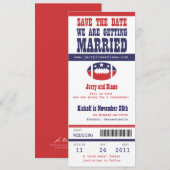 Het blauwe en Rode Football Ticket Weddenschap spa Save The Date (Voorkant / Achterkant)