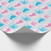 Het blauwe en Roze Print van de Hand van het Baby Cadeaupapier (Hoek)