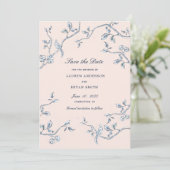 Het Blauwe en witte Franse Toile sparen de datum Kaart (Staand voorkant)