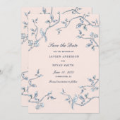 Het Blauwe en witte Franse Toile sparen de datum Kaart (Voorkant / Achterkant)