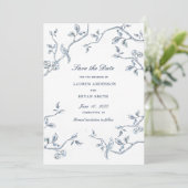 Het Blauwe en witte Franse Toile sparen de datum Kaart (Staand voorkant)