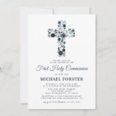 Het blauwe Florale kruis van de eerste Heilige Com Kaart (Voorkant)