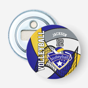 Het blauwe, Gele en Grijze Logo van het Volleyball Button Flesopener