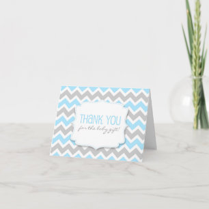 Het blauwe Grijze Baby shower van de Chevron dankt Bedankkaart