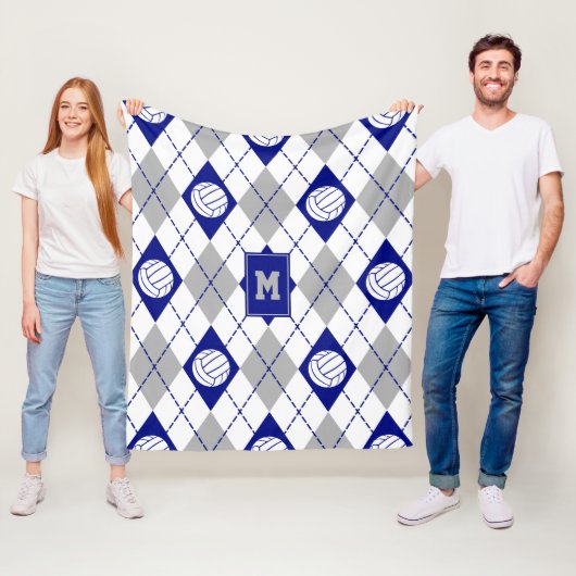 het blauwe grijze volleybalteam kleuren argyle fleece deken (In situ)