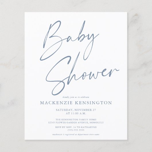 Het Blauwe handgeschreven Baby shower van het Manu (Voorkant)