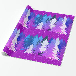 Het blauwe Hete Roze van de Paarse van Kerstbomen Cadeaupapier