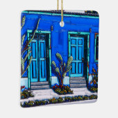 Het blauwe keramische sierhuis van de Tucson Barri Keramisch Ornament (Rechts)