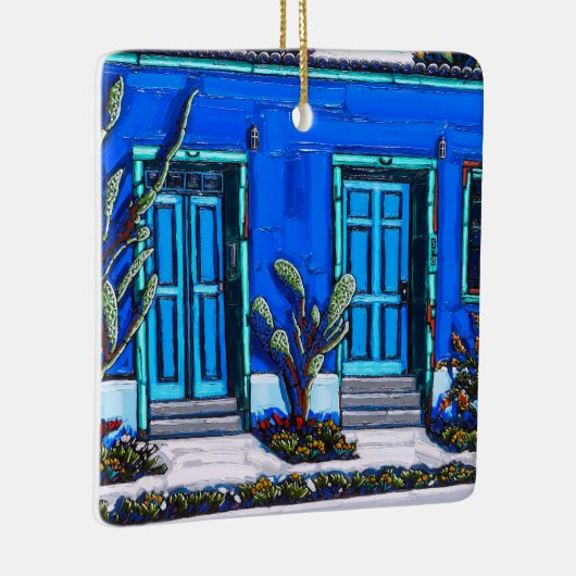 Het blauwe keramische sierhuis van de Tucson Barri Keramisch Ornament (Rechts)