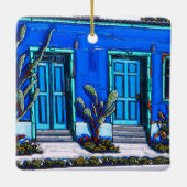 Het blauwe keramische sierhuis van de Tucson Barri Keramisch Ornament (Achterkant)