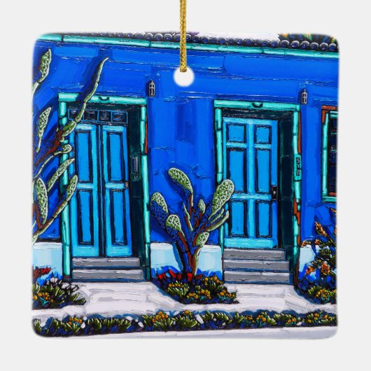 Het blauwe keramische sierhuis van de Tucson Barri Keramisch Ornament (Achterkant)