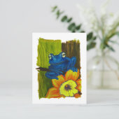 Het blauwe kikker ontspannen op bloem en boomtak briefkaart (Staand voorkant)
