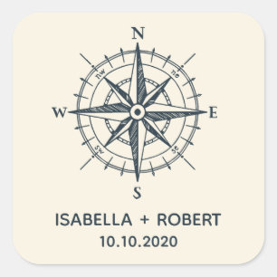 Het blauwe kompas   Bruiloft Monogram Vierkante Sticker