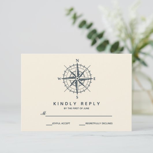 Het blauwe kompas | Bruiloft RSVP (Staand voorkant)